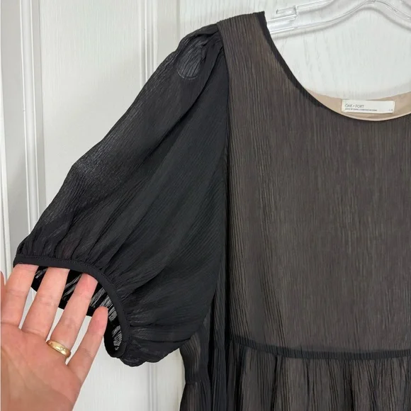 Oak + Fort Puff Sleeve Tiered Midi Maxi Dress Size Large Black - Picture 8 of 14